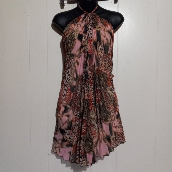 fredericks of hollywood halter mini dress Flowey tunic top womens boho small EUC - Picture 1 of 8